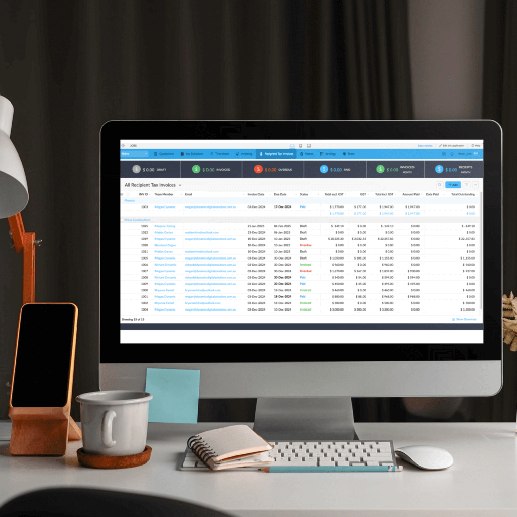 Zoho Creator dashboard for onsite quoting and invoicing