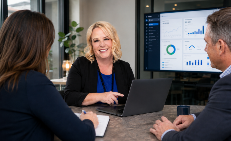 Kim McLachlan leading a business systems advisory session with clients