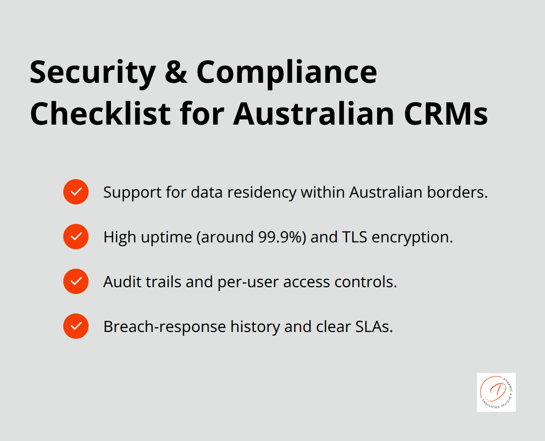 Checklist of security and compliance features Australian businesses should verify in a CRM. - cloud-based customer relationship management