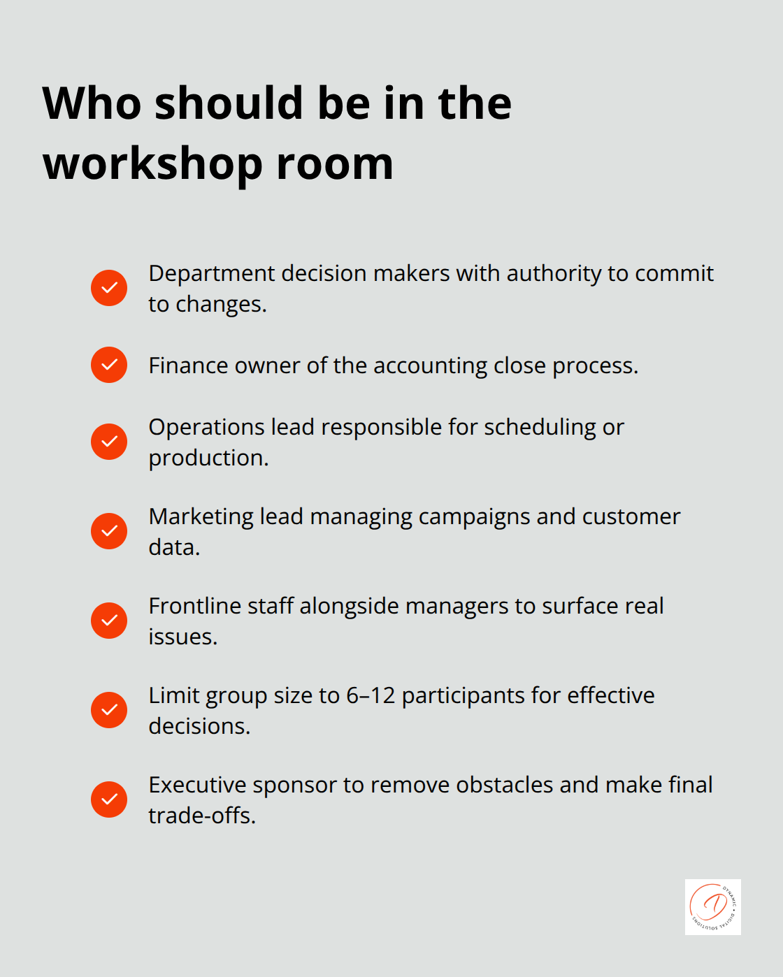 Checklist of essential attendees and constraints for an effective workshop - Tailored implementation workshop
