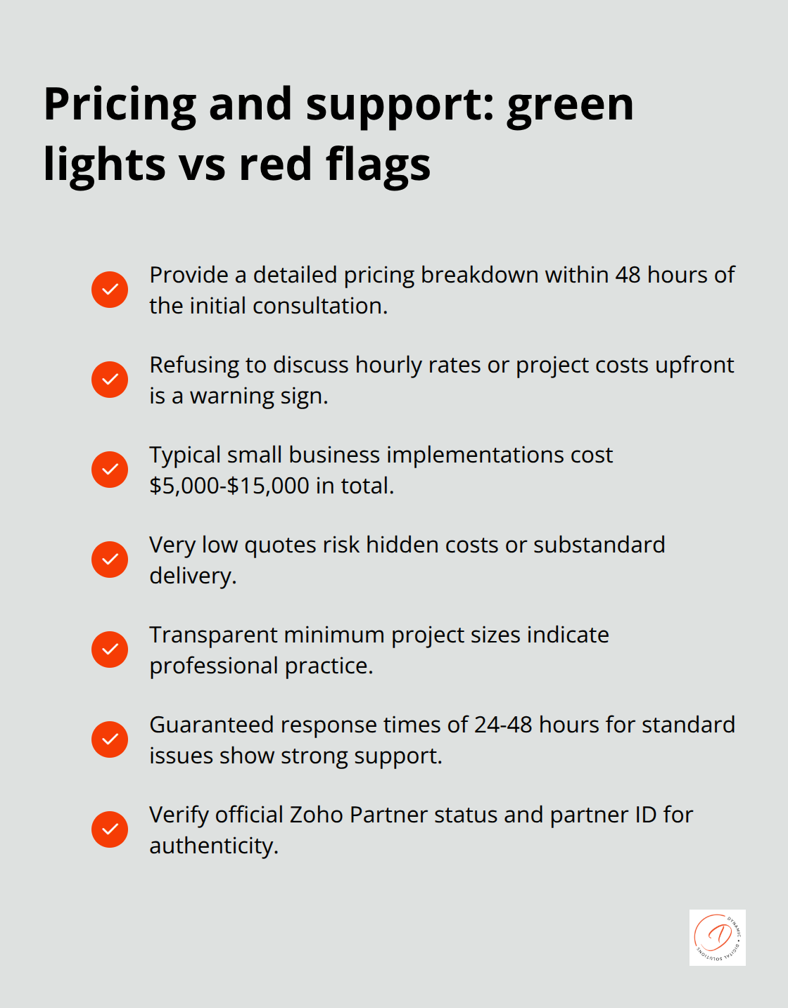 Checklist of pricing and support expectations for Zoho consultants in Australia